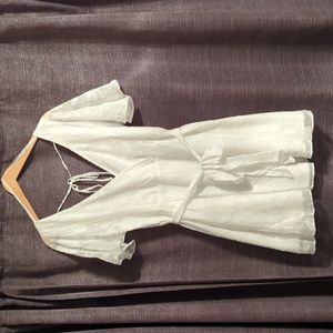 Lulu's Flutter Forever white Burnout Jacquard Flutter Sleeve Mini Dress